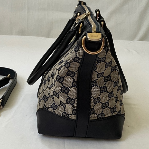 GUCCI Vintage GG Monogram Canvas Sherry Line Satchel Tote Blue - Picture 4 of 16